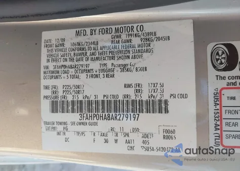 2010 Ford Fusion Se из США, поврежденный, VIN 3FAHP0HA8AR279197